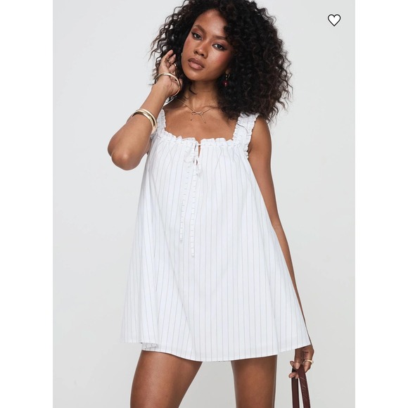 Princess Polly Dresses & Skirts - Princess Polly Swing Mini Dress Pinstripe Ruffle Off Shoulder Women's Size 10